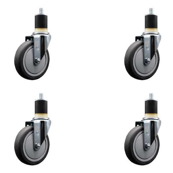 5'' Thermoplastic Rubber Wheel Swivel 1-7/8'' Expanding Stem Caster Set, 4PK